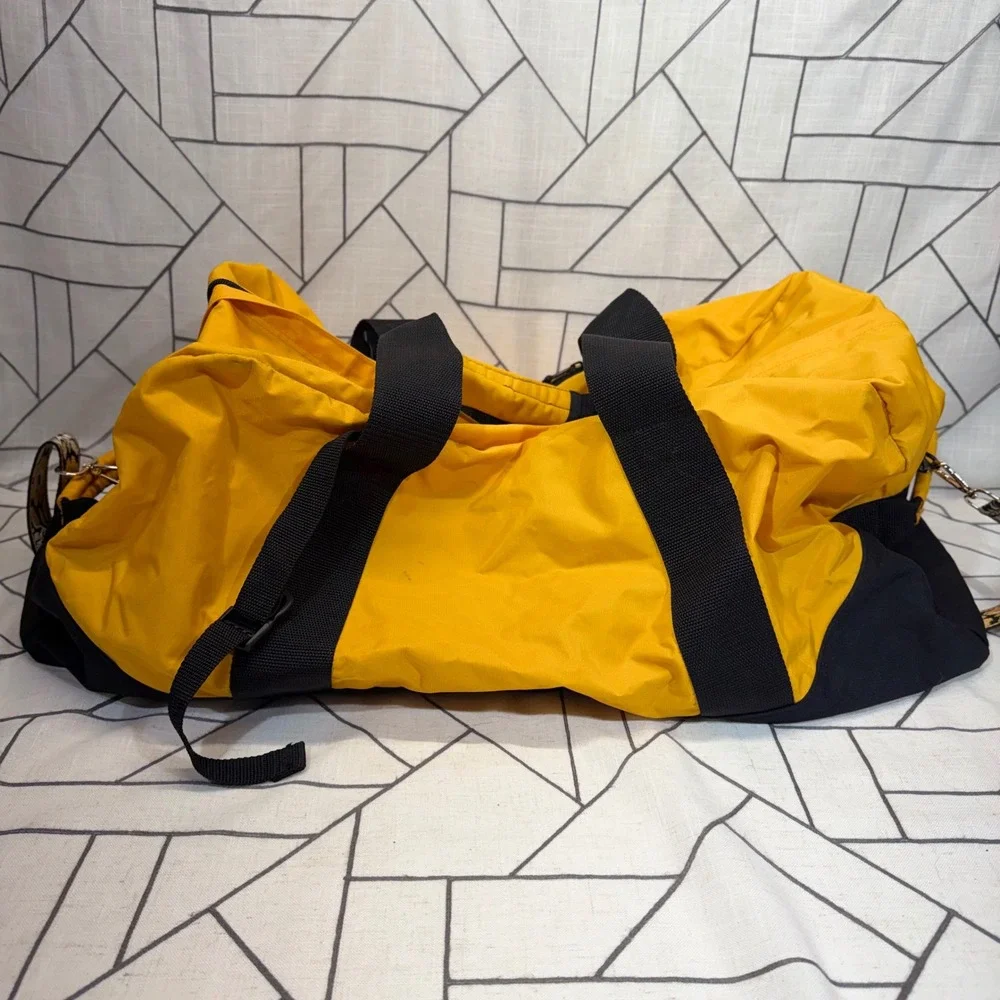 L.L. Bean Duffle Bag Large Yellow Black Floral Strap Travel Luggage Carry On